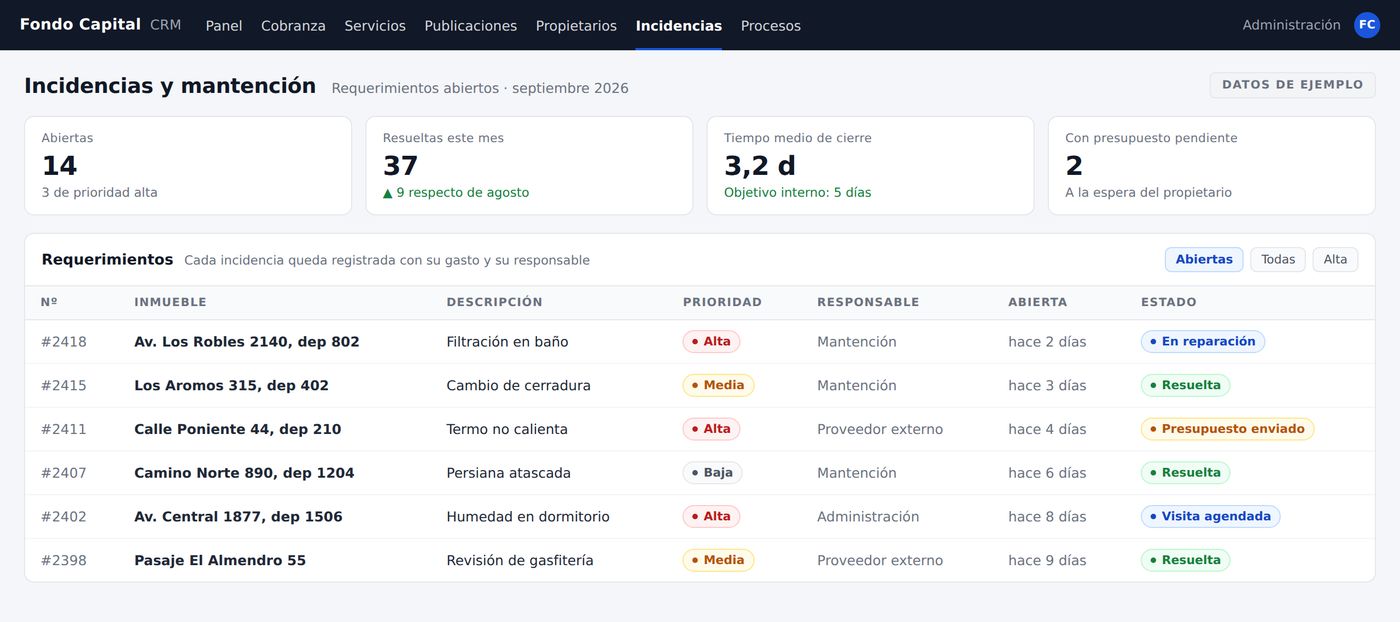 Registro de incidencias y mantención
